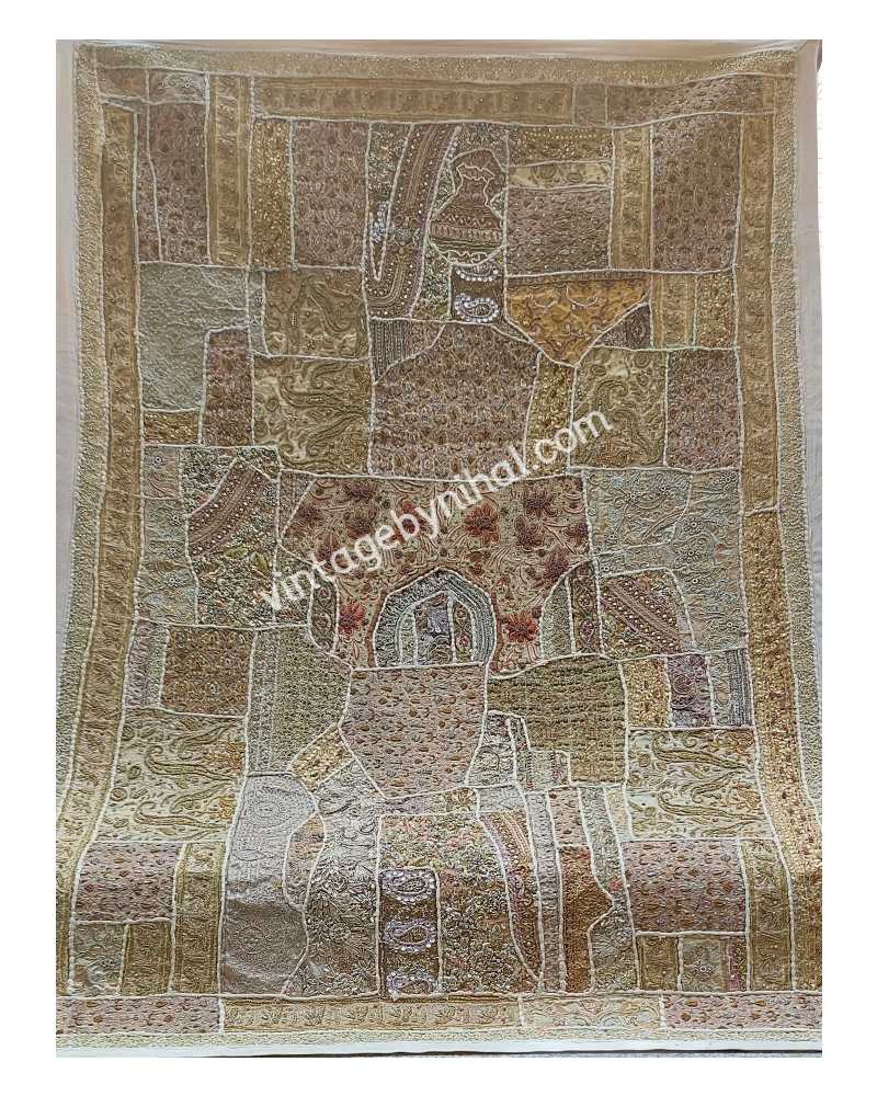 Vintage Zardozi Upcycled Sari Patchwork Wall Tapestry 
